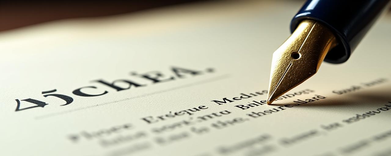 Close-up of a high-quality fountain pen resting on a professional legal contract